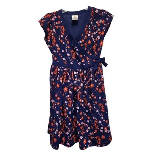 Disney Girls Navy Blue Floral Mulan Mushu Wrap Dress - Size 11/12